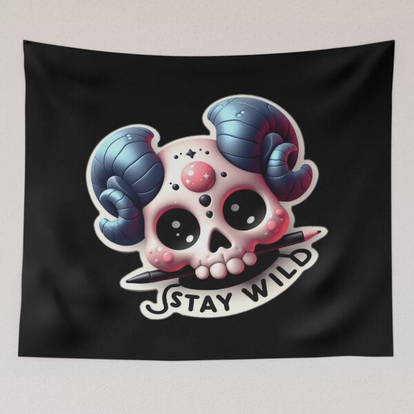 Item preview, Whimsical Wildness: Cute Horned Skull saying Stay Wild designed and sold by MrDarkRealm.