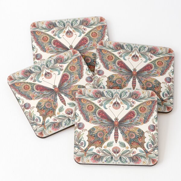 Item preview, Intricate Butterfly Textile Art Inspired by William Morris - Nature-Inspired Design designed and sold by CinEmmaDesign.