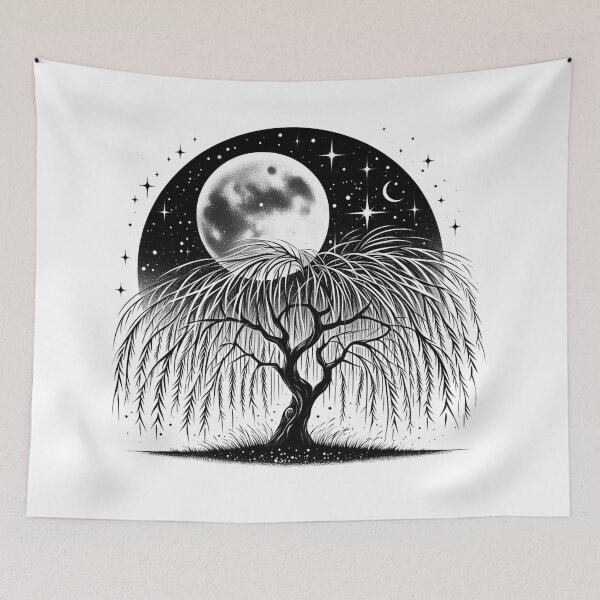 Item preview, cool graceful willow tree with moon and stars designed and sold by bouslama_shop  ⭐️⭐️⭐️⭐️⭐️.