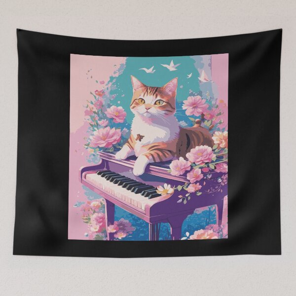 Item preview, Vintage cat playing piano flower designed and sold by amedo14.