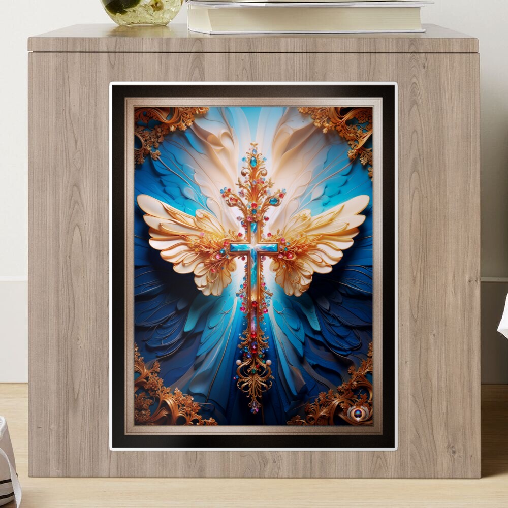 The Light Of Heaven Angel Wings Cross Enchanting AI Concept Art by