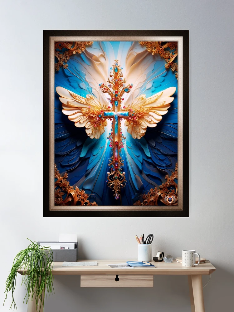 The Light Of Heaven Angel Wings Cross Enchanting AI Concept Art by Xzendor7 Room Decor Poster Art Print