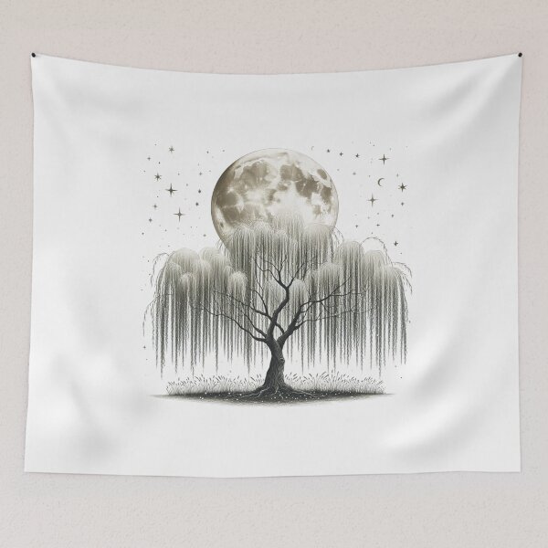 Item preview, nice graceful willow tree with moon and stars designed and sold by bouslama_shop  ⭐️⭐️⭐️⭐️⭐️.