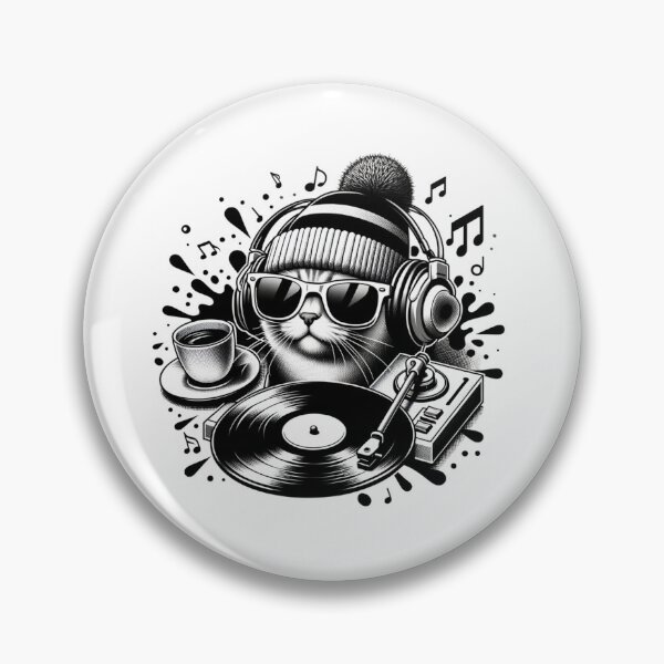 Item preview, RETRO BEAT FELINE - CAT DJ WITH VINYL AND COFFEE designed and sold by BlueGoldArt.