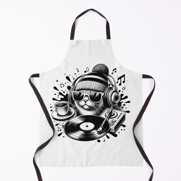 Item preview, RETRO BEAT FELINE - CAT DJ WITH VINYL AND COFFEE designed and sold by BlueGoldArt.