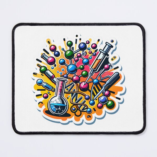 Item preview, Biotechnology Bonanza - DNA & Atoms Comic Explosion Sticker designed and sold by Molecularmerch.