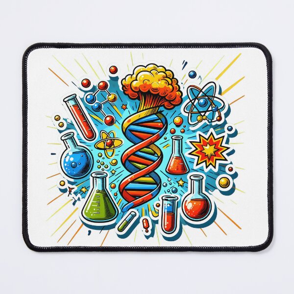 Item preview, Biotechnology Bonanza - DNA & Atoms Comic Explosion Sticker designed and sold by Molecularmerch.
