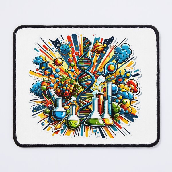 Item preview, Biotechnology Bonanza - DNA & Atoms Comic Explosion Sticker designed and sold by Molecularmerch.