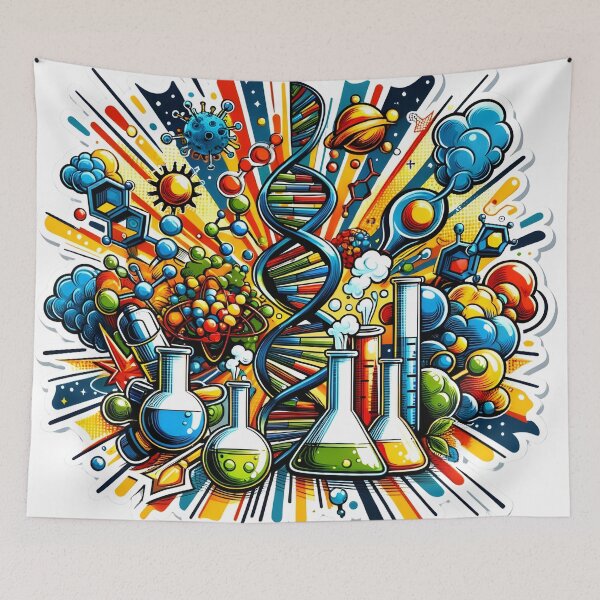 Item preview, Biotechnology Bonanza - DNA & Atoms Comic Explosion Sticker designed and sold by Molecularmerch.