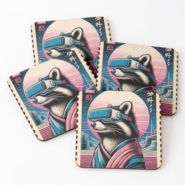 Item preview, Raccoon with Vision Pro, retro art poster on a postage stamp designed and sold by PrintyArts.