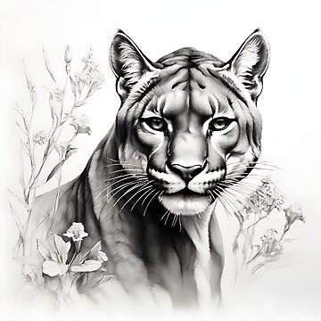 Black and white pencil drawing of a Puma Poster