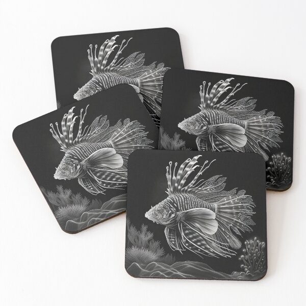 Item preview, Black and white lion fish pencil drawing designed and sold by Pencil-Art.