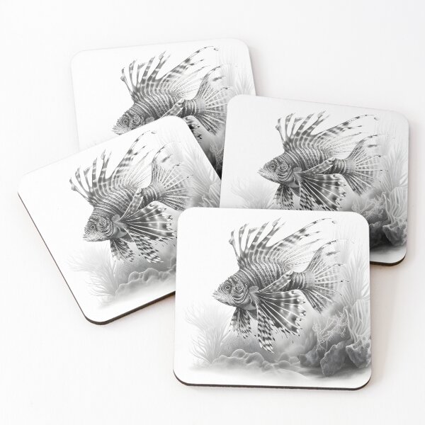 Item preview, Black and white lion fish pencil drawing designed and sold by Pencil-Art.