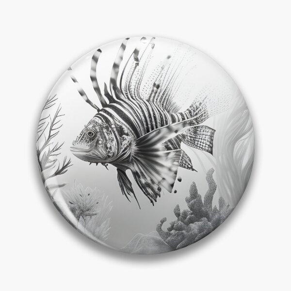 Item preview, Black and white lion fish pencil drawing designed and sold by Pencil-Art.