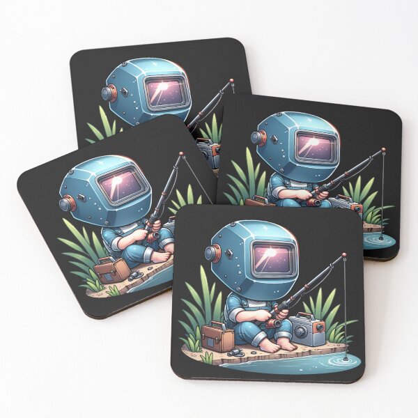 Item preview, Boy wearing a welding helmet and fishing at a pond designed and sold by NeaftyFinds.