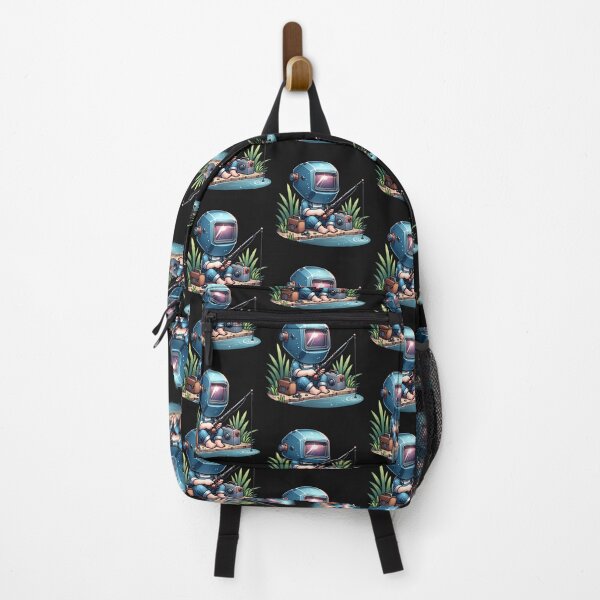 Item preview, Boy wearing a welding helmet and fishing at a pond designed and sold by NeaftyFinds.