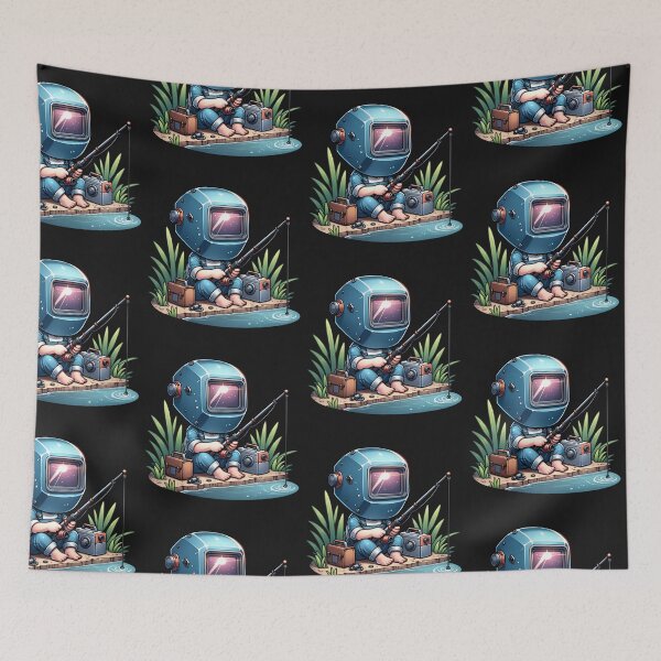Item preview, Boy wearing a welding helmet and fishing at a pond designed and sold by NeaftyFinds.