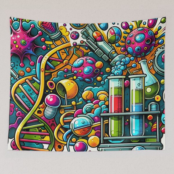 Item preview, Biotechnology Bonanza - DNA & Atoms Comic Explosion Sticker designed and sold by Molecularmerch.