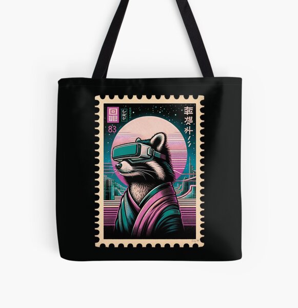 Item preview, Raccoon with Vision Pro, retro art poster on a postage stamp designed and sold by PrintyArts.