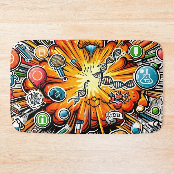 Item preview, Biotechnology Bonanza - DNA & Atoms Comic Explosion Sticker designed and sold by Molecularmerch.