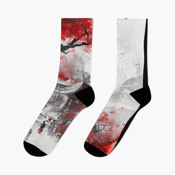 Item preview, Bright red leaves adorning an ancient temple on a peaceful snowy day designed and sold by Jerhus.
