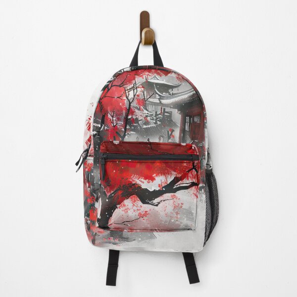 Item preview, Bright red leaves adorning an ancient temple on a peaceful snowy day designed and sold by Jerhus.