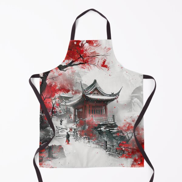 Item preview, Bright red leaves adorning an ancient temple on a peaceful snowy day designed and sold by Jerhus.