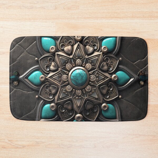Item preview, Mandala in black leather and silver and turquoise jewelry designed and sold by Fantasyplus.