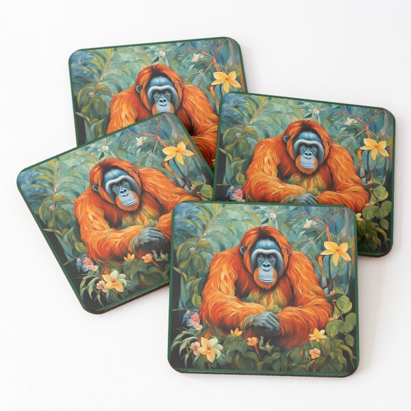 Item preview, A magnificent orangutan among tropical leaves and flowers. designed and sold by Natalia-Vlad.