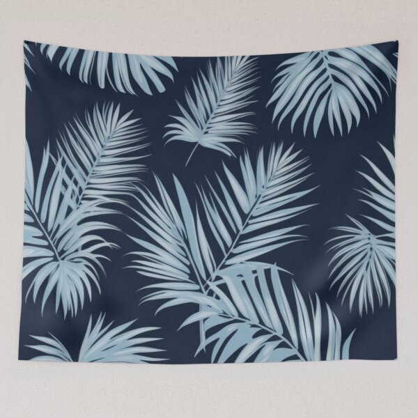 Item preview, RogerPattern - "Light Blue Palms on Navy Blue: Tropical Elegance" designed and sold by RogerPattern.