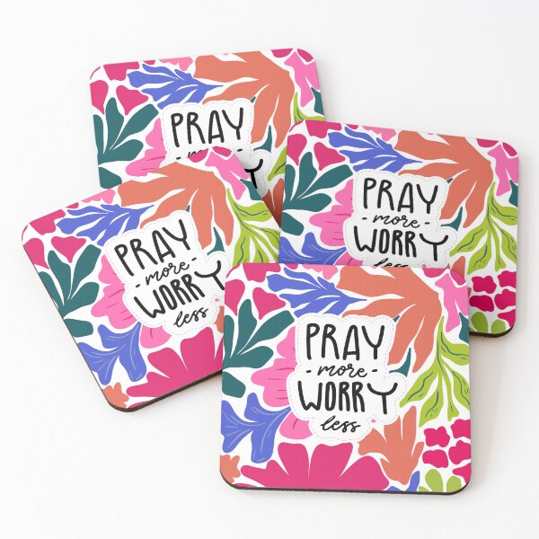 Item preview, Pray more worry less quote, flowers colorful design designed and sold by raymishop.