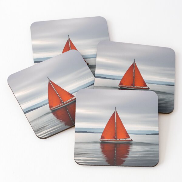 Item preview, Monochromatic Red Sailboat Coastal Scene designed and sold by ShadeScapeArt.