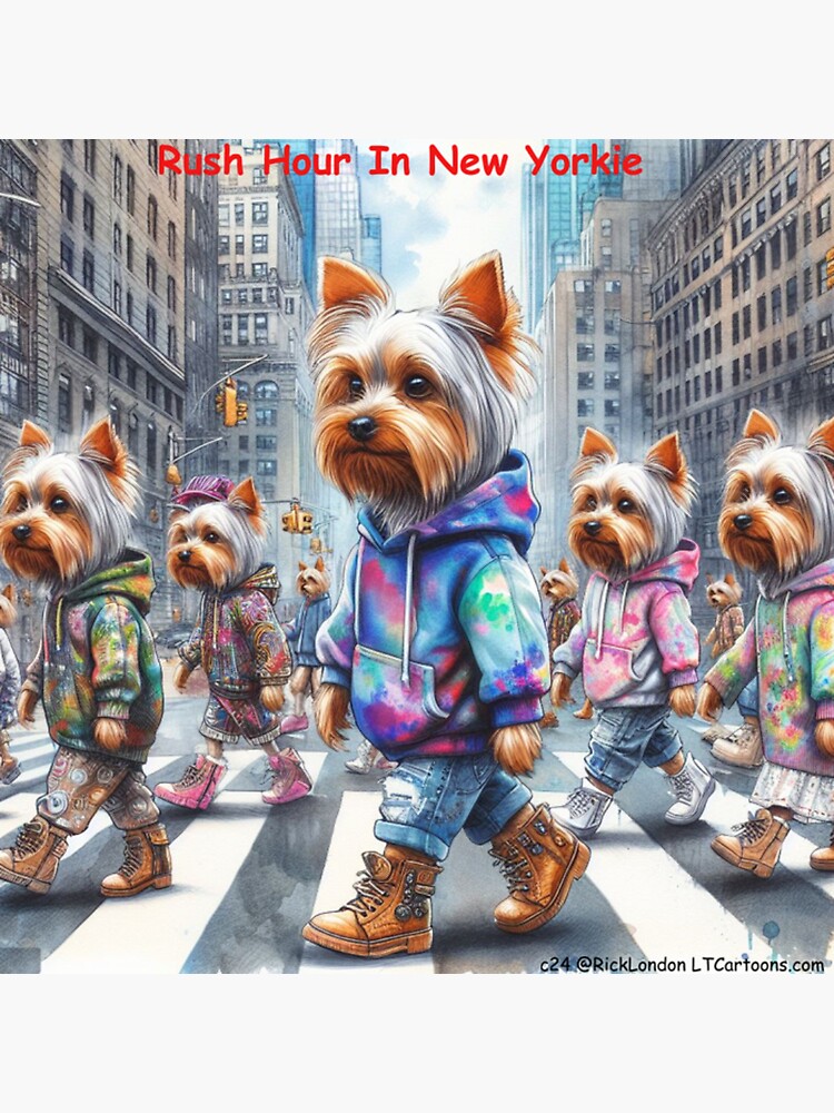 Thumbnail 3 of 3, Sticker, Who Let The Cutest Little Dogs Ever In New Yorkie? designed and sold by ltcartoons.