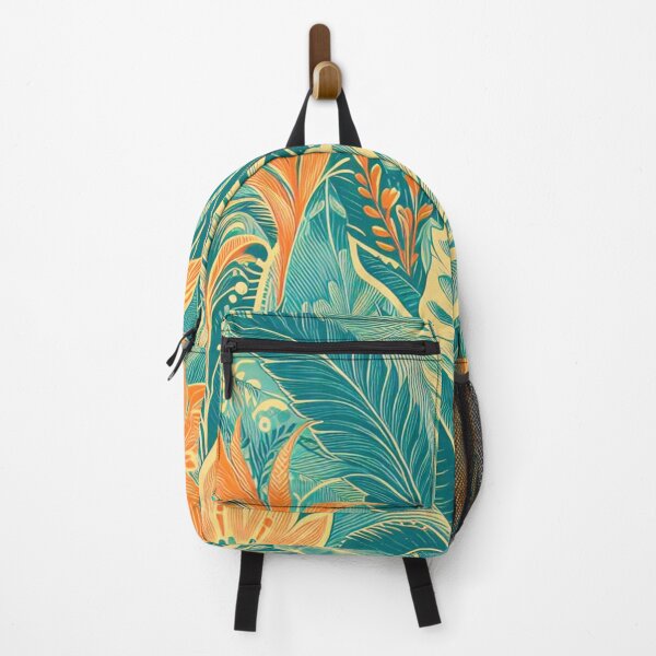 Item preview, Mid Century Modern Tropical Floral Print in Aqua Blue and Orange designed and sold by FloridaWildOnes.