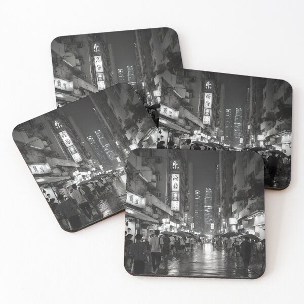 Item preview, Cinematic Monochrome Night: Busy Street Downtown Hong Kong designed and sold by ShadeScapeArt.