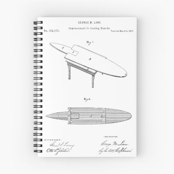 Artikelvorschau, Bügelbrett 1872 Vintage Patent weißer Hintergrund entworfen und verkauft von Peek-Designs.