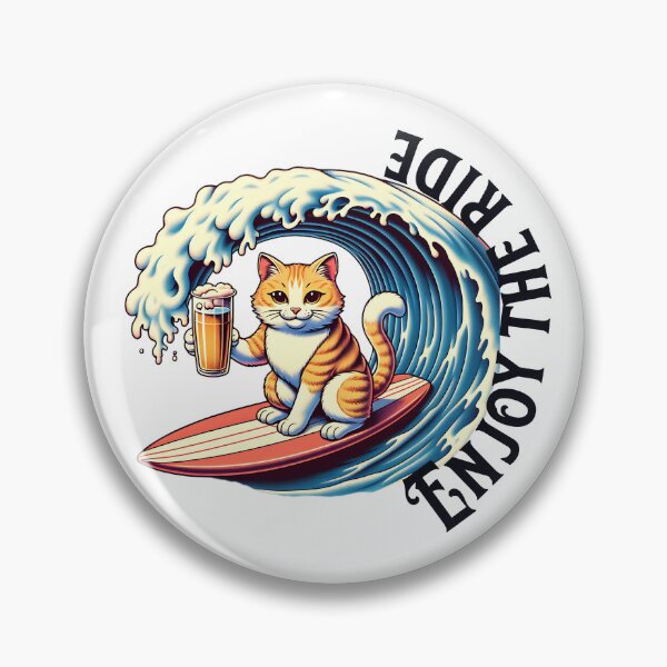 Item preview, Enjoy the ride retro cat on a surf board designed and sold by BrewersCorner.