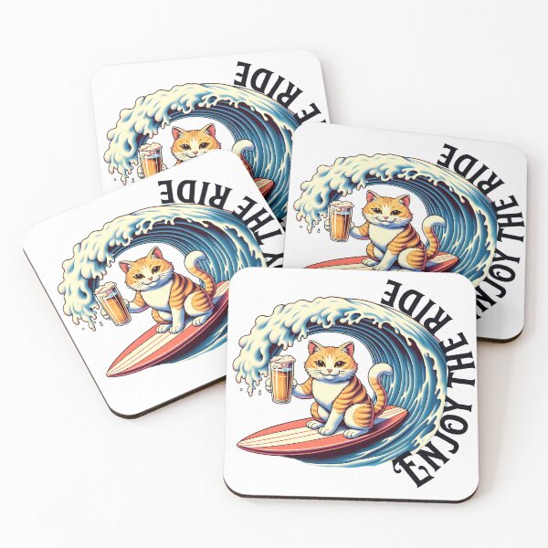 Item preview, Enjoy the ride retro cat on a surf board designed and sold by BrewersCorner.