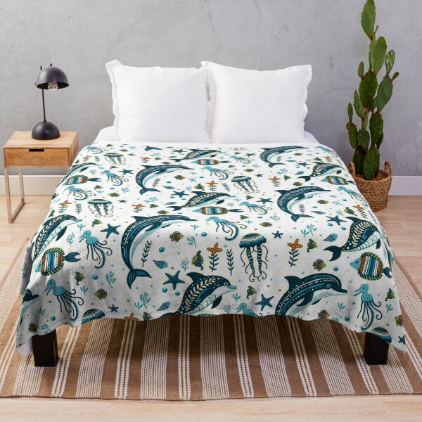 Item preview, colorful drawing of sea creatures on a blue background designed and sold by LuppyShop.