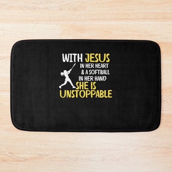 Item preview, With Jesus In Her Heart And A Softball In Her Hand She Is Unstoppable Cute Inspirational Christian Softball Player designed and sold by lou731.