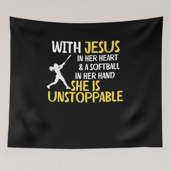 Item preview, With Jesus In Her Heart And A Softball In Her Hand She Is Unstoppable Cute Inspirational Christian Softball Player designed and sold by lou731.