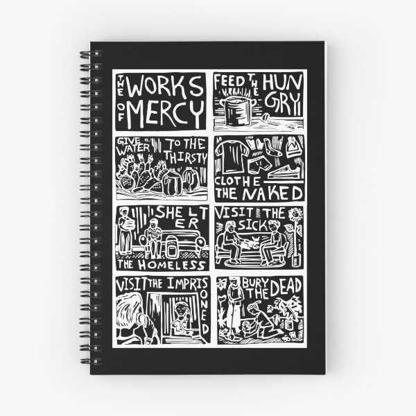 Item preview, The Works of Mercy Linocut Image WHITE INK designed and sold by SarahFullerArt.