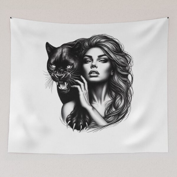 Item preview, “Feminine power incarnate: a woman and her black panther” designed and sold by CHRIST5000.