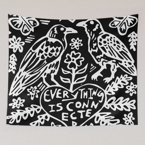 Item preview, Ravens: "Everything is Connected" Linocut Image WHITE INK designed and sold by SarahFullerArt.