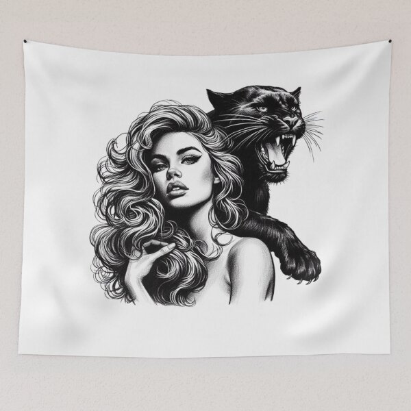 Item preview, “Feminine power incarnate: a woman and her black panther” designed and sold by CHRIST5000.