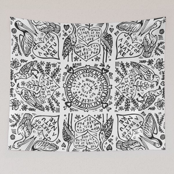 Item preview, Fraktur Valentine with birds and quotes from Laudato Si'- Linocut Image designed and sold by SarahFullerArt.