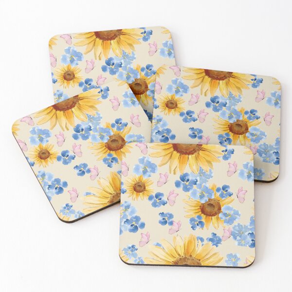 Artikelvorschau, Sonnenblumenblaues Blumen-Schmetterlingsmuster entworfen und verkauft von Neeshki.