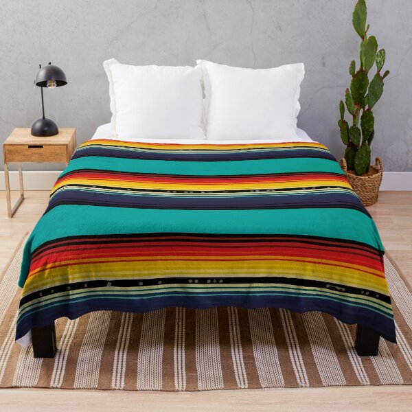 Item preview, Turquoise mexican serape blanket poncho fabric folk art designed and sold by T-Mex.