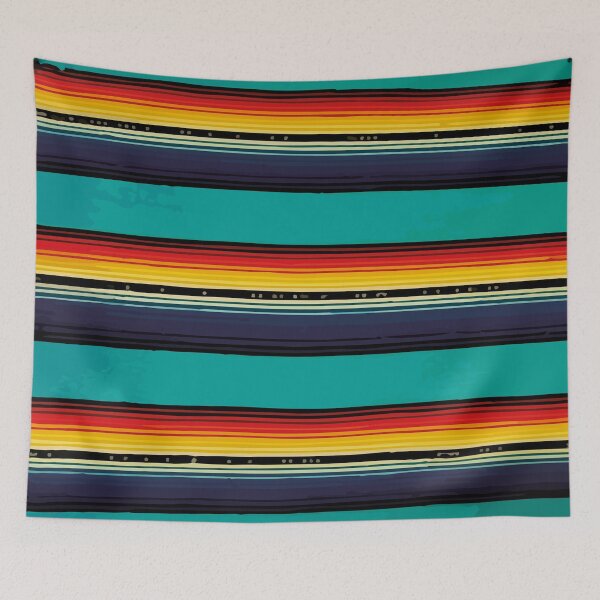 Item preview, Turquoise mexican serape blanket poncho fabric folk art designed and sold by T-Mex.