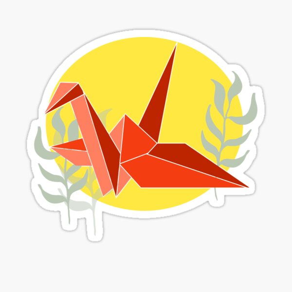 Item preview, Red origami tsuru with branches and leaves designed and sold by deamandalas.